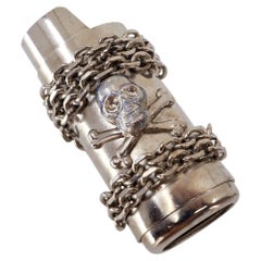 Skull Lighter Case Holder Palladium Light Blue Enamel