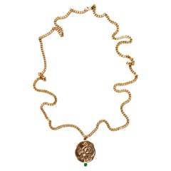 Skull Necklace Emerald Memento Mori Medal Pendant Gold