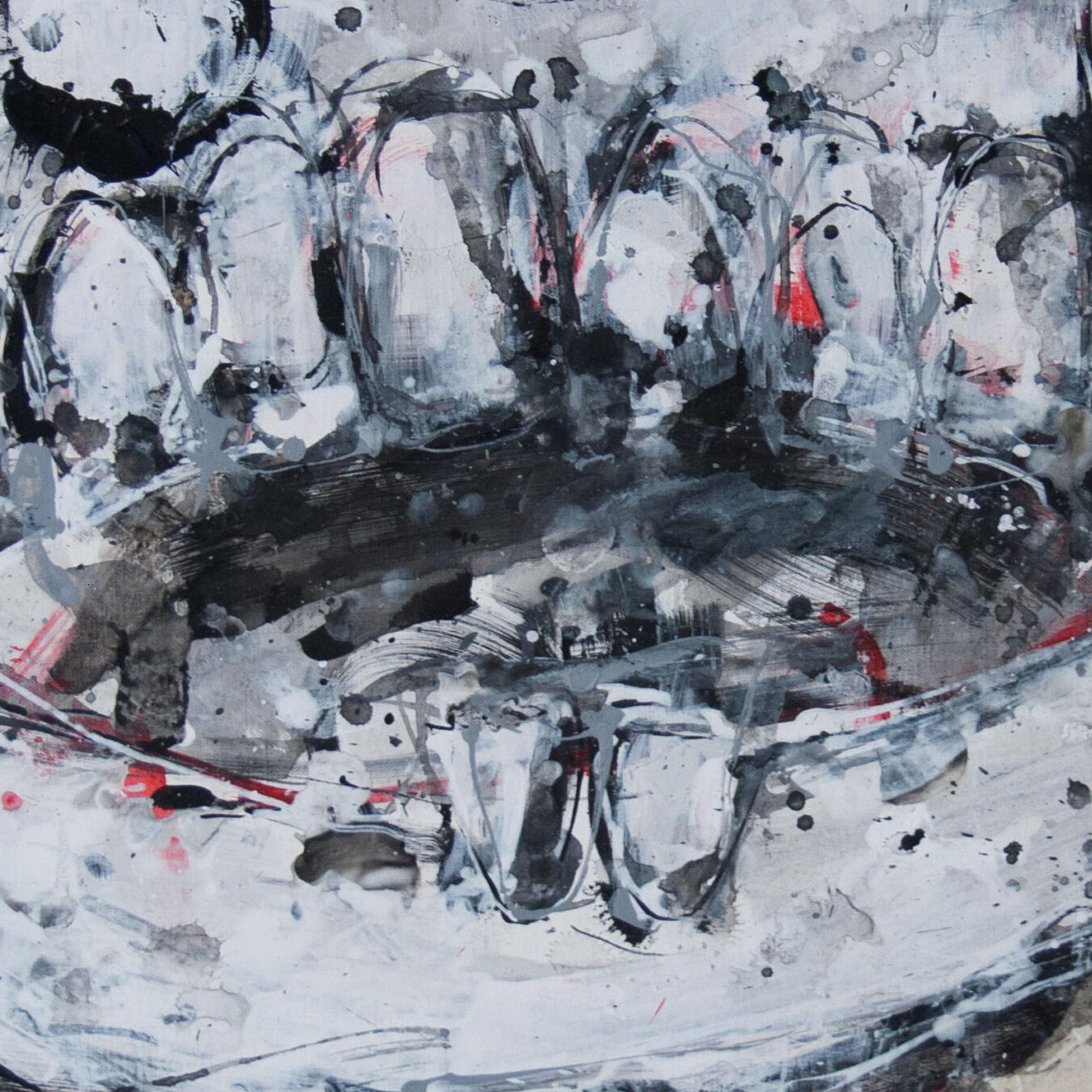 Crâne sur lettres d'amour par Aaron Bueso Peinture contemporaine Guerre civile Éphémères Neuf - En vente à Madrid, ES