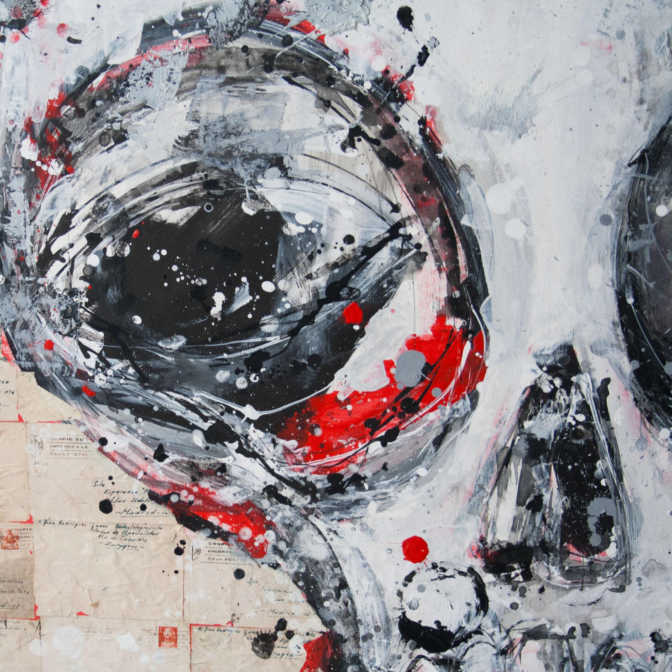 Espagnol Crâne sur lettres d'amour par Aaron Bueso Peinture contemporaine Guerre civile Éphémères en vente