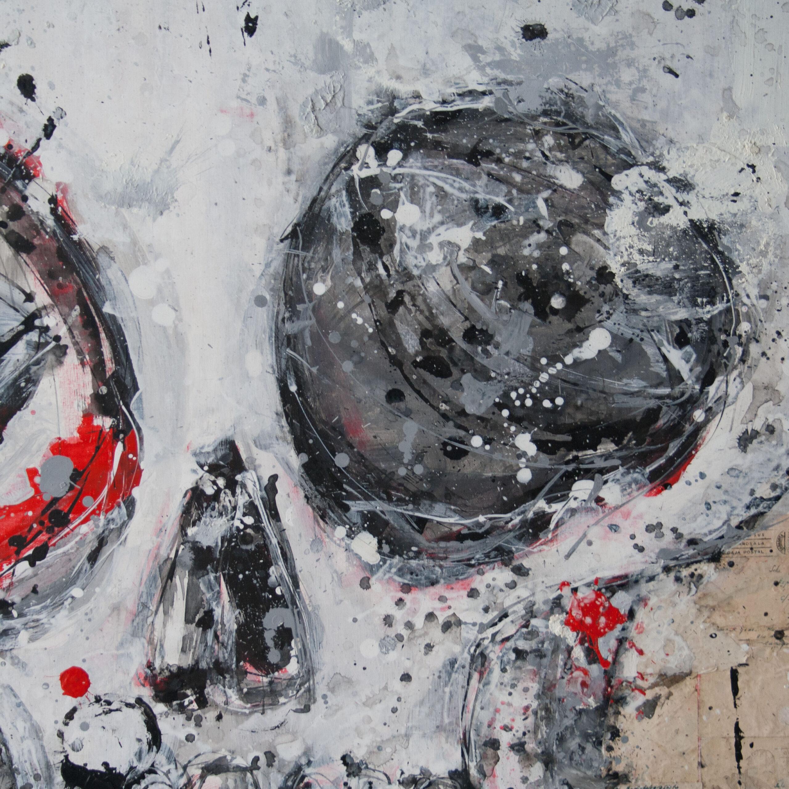 Peint à la main Crâne sur lettres d'amour par Aaron Bueso Peinture contemporaine Guerre civile Éphémères en vente