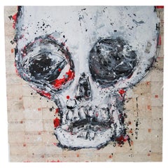 “Skull on Love Letters” by Aaron Bueso Contemporary Painting Civil War Ephemera