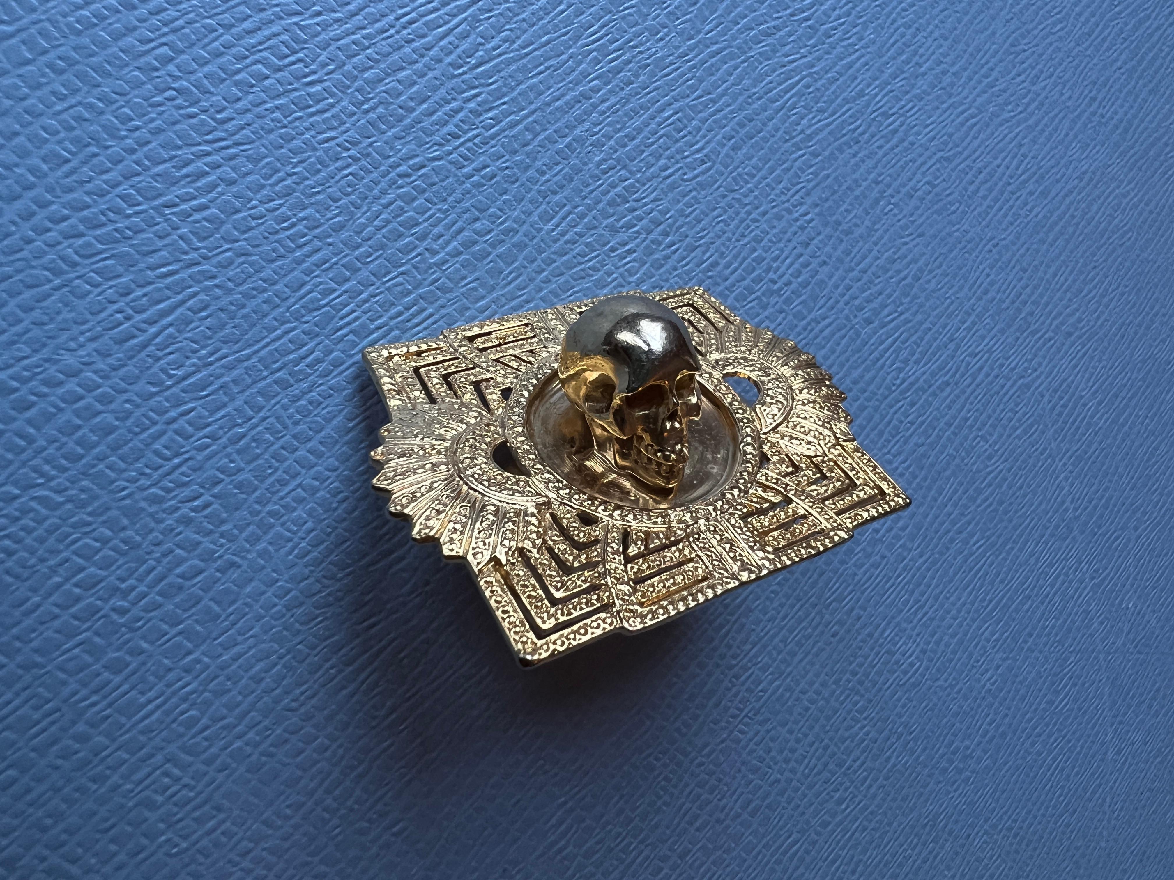 Modern Skull Ring Double Finger Gold Plated Vintage For Sale