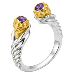 Skull ring with amethyst in silver, gold
