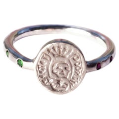 Skull Signet Ring Emerald Ruby Sterling Silver Crest Secret Door J Dauphin