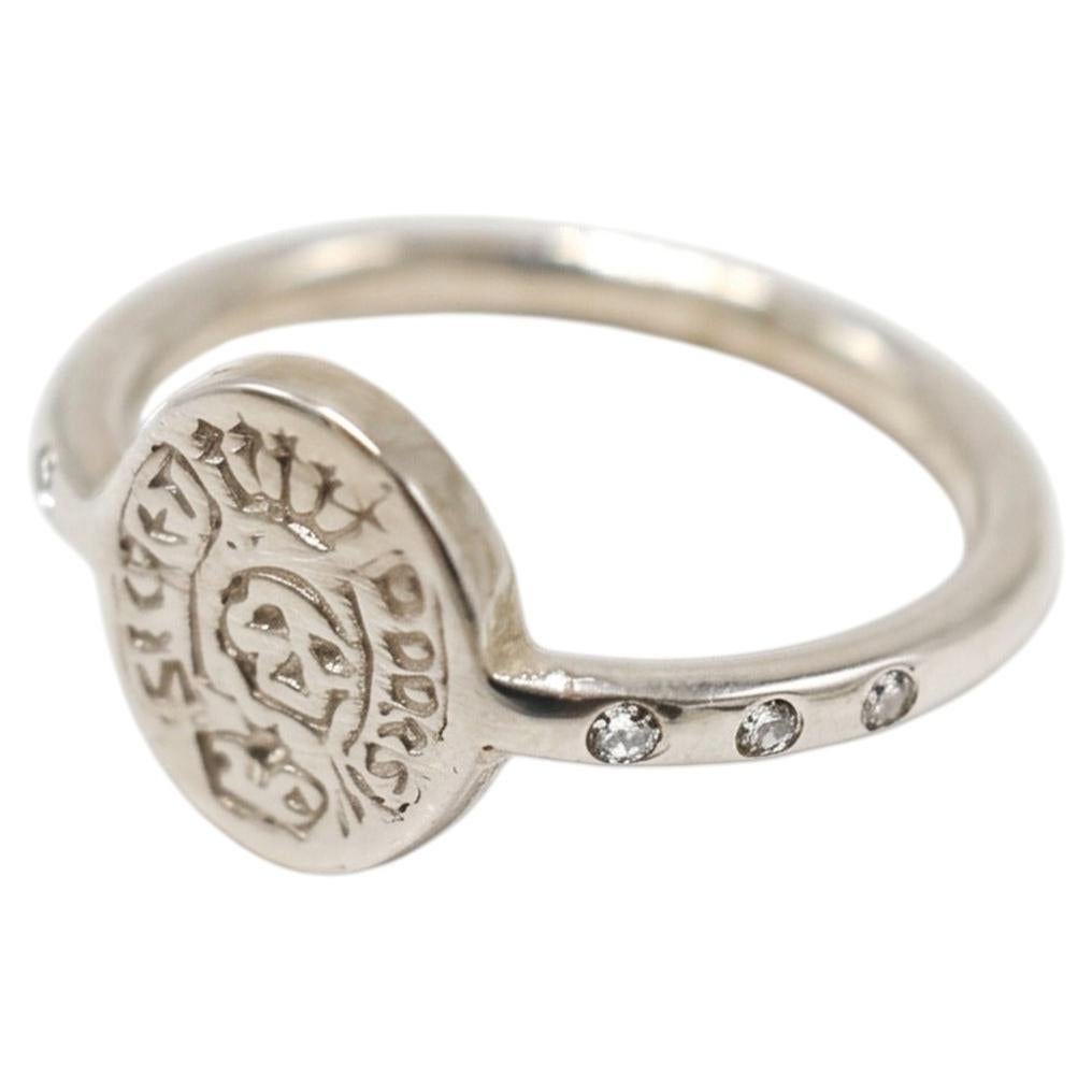 Skull Signet Ring Sterling Silver Emerald Diamond Memento Mori Gothic Jewelry For Sale