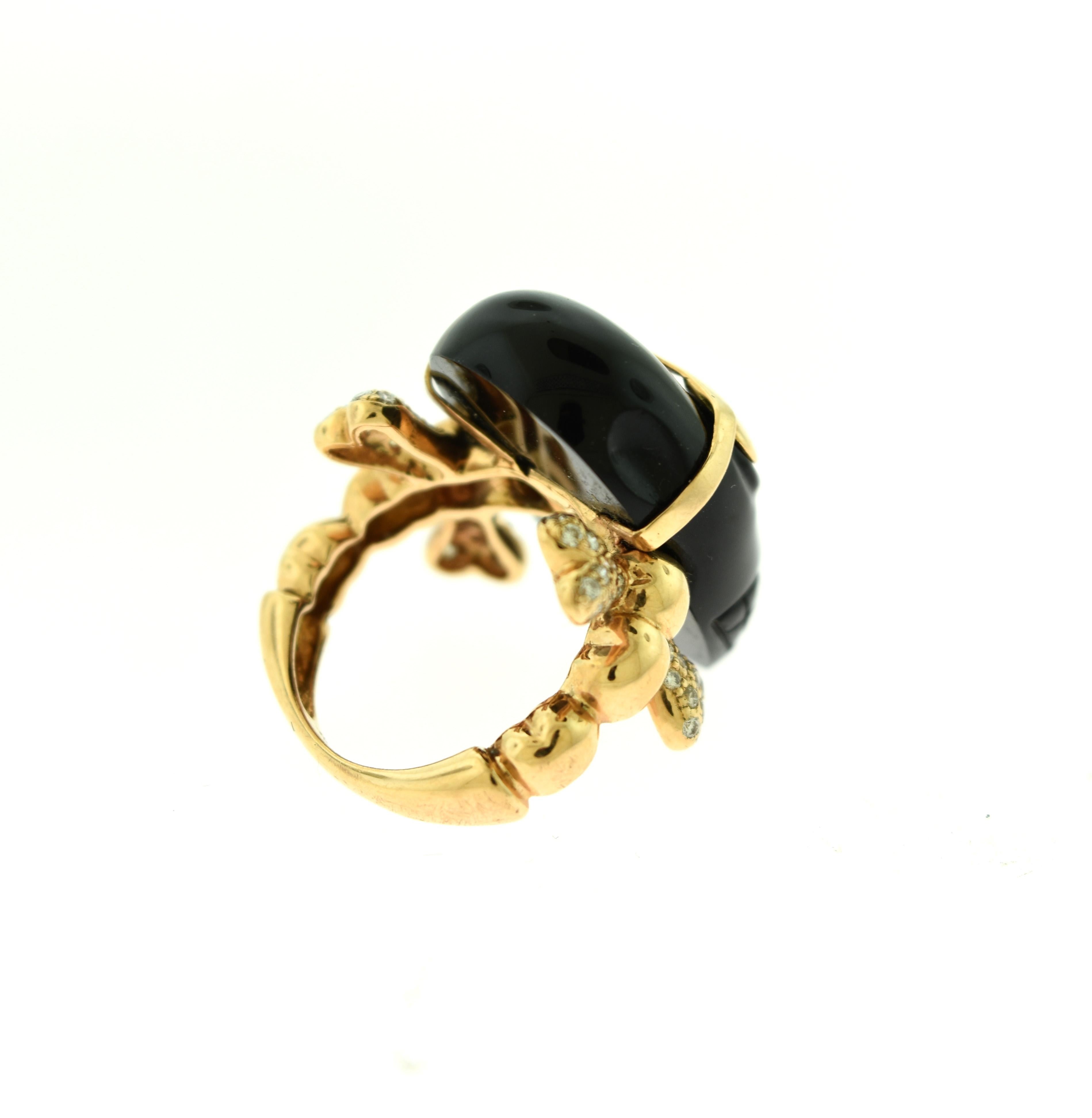 Anillo de Cóctel Calavera Esqueleto Diamante Brillante Redondo y Ónice Corte redondo en venta