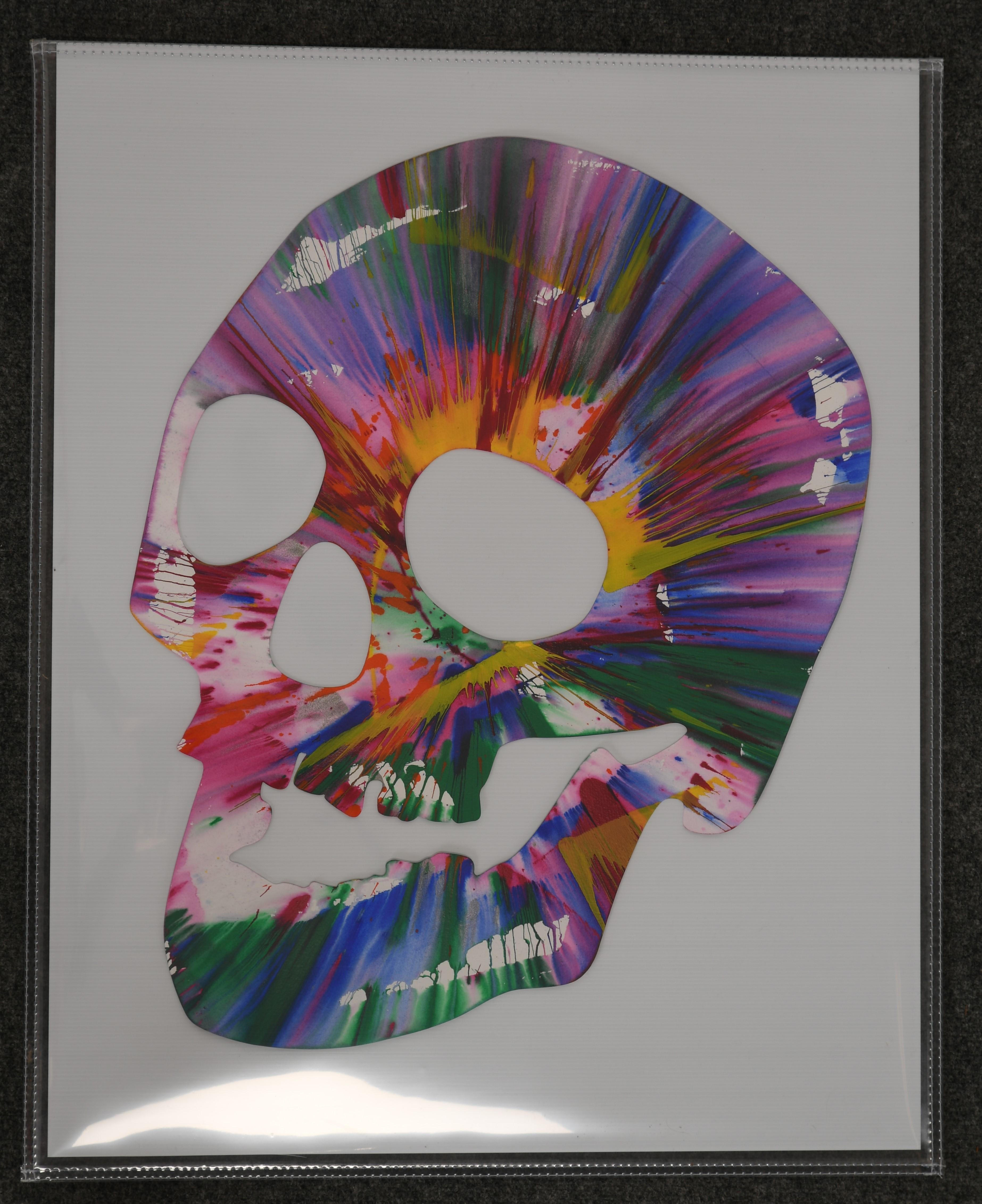 An amazing Damien Hirst skull spin painting. Acrylic on paper, 2009. Stamped signature and inscription to verso 