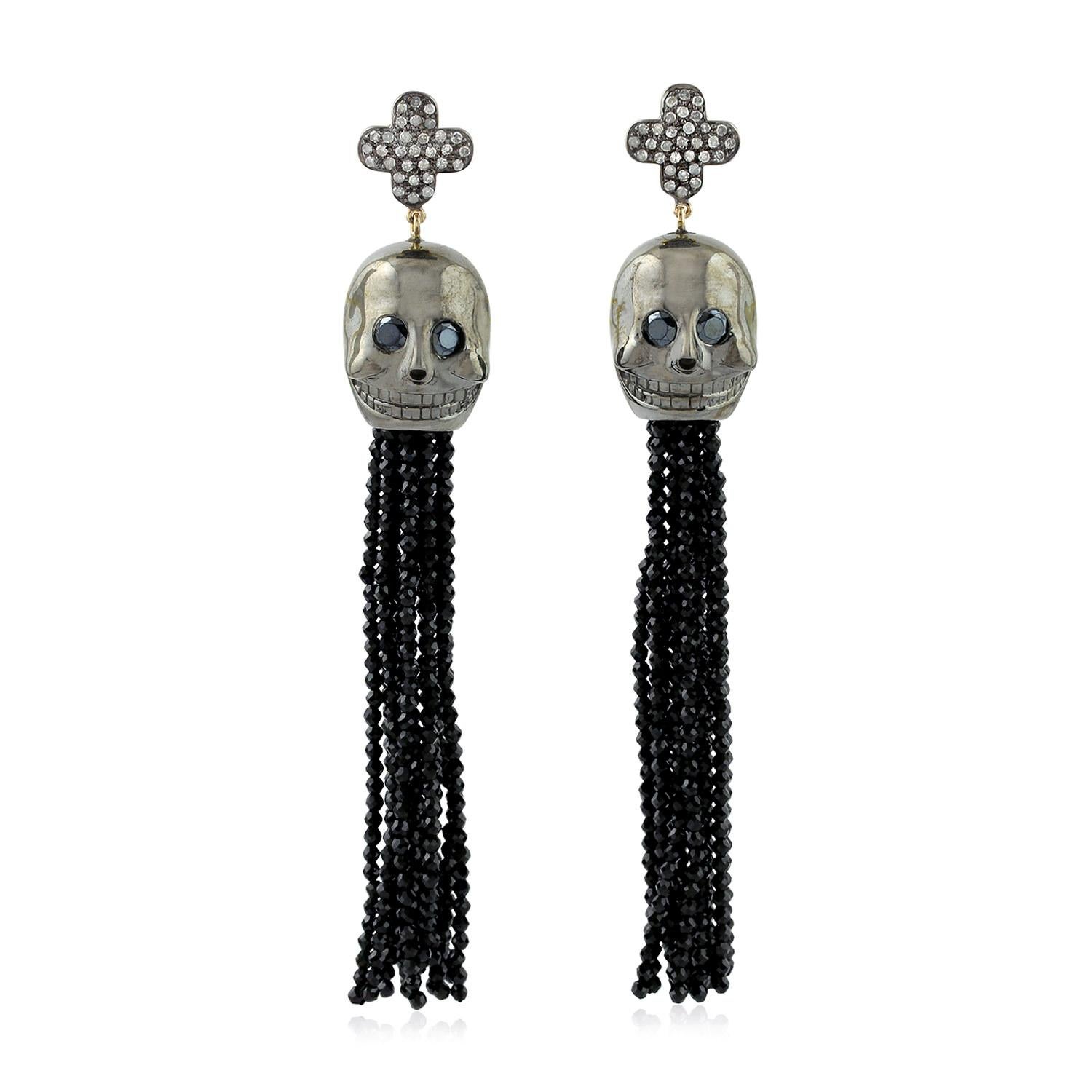 Bead Skull Spinel Diamond Tassel Earrings For Sale