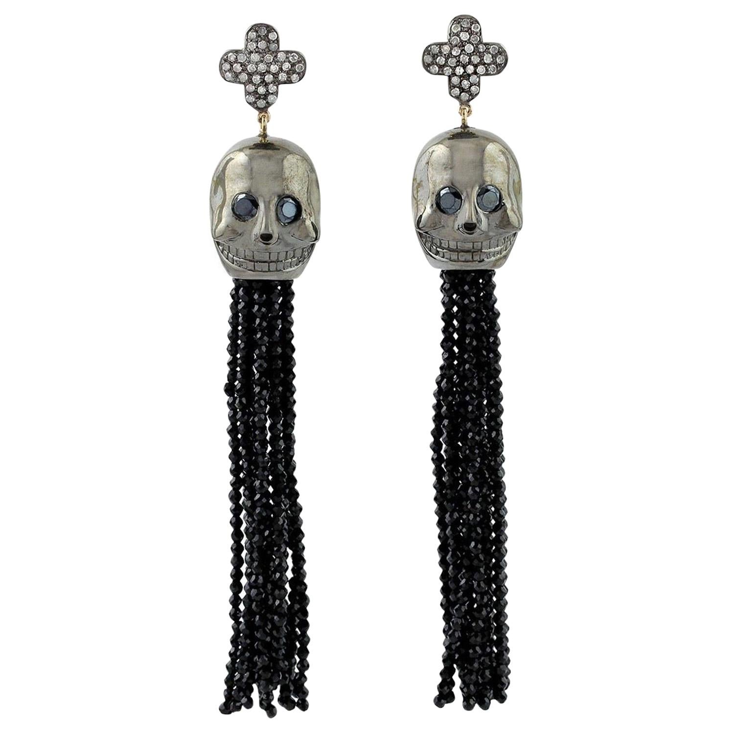 Skull Spinel Diamond Tassel Earrings For Sale