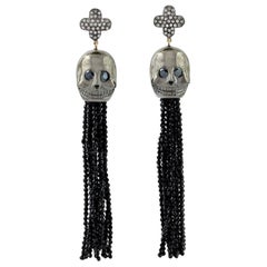 Skull Spinel Diamond Tassel Earrings