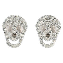 Skull Studs Solid 14k White Gold Genuine H/Si White Diamond Earring Jewelry