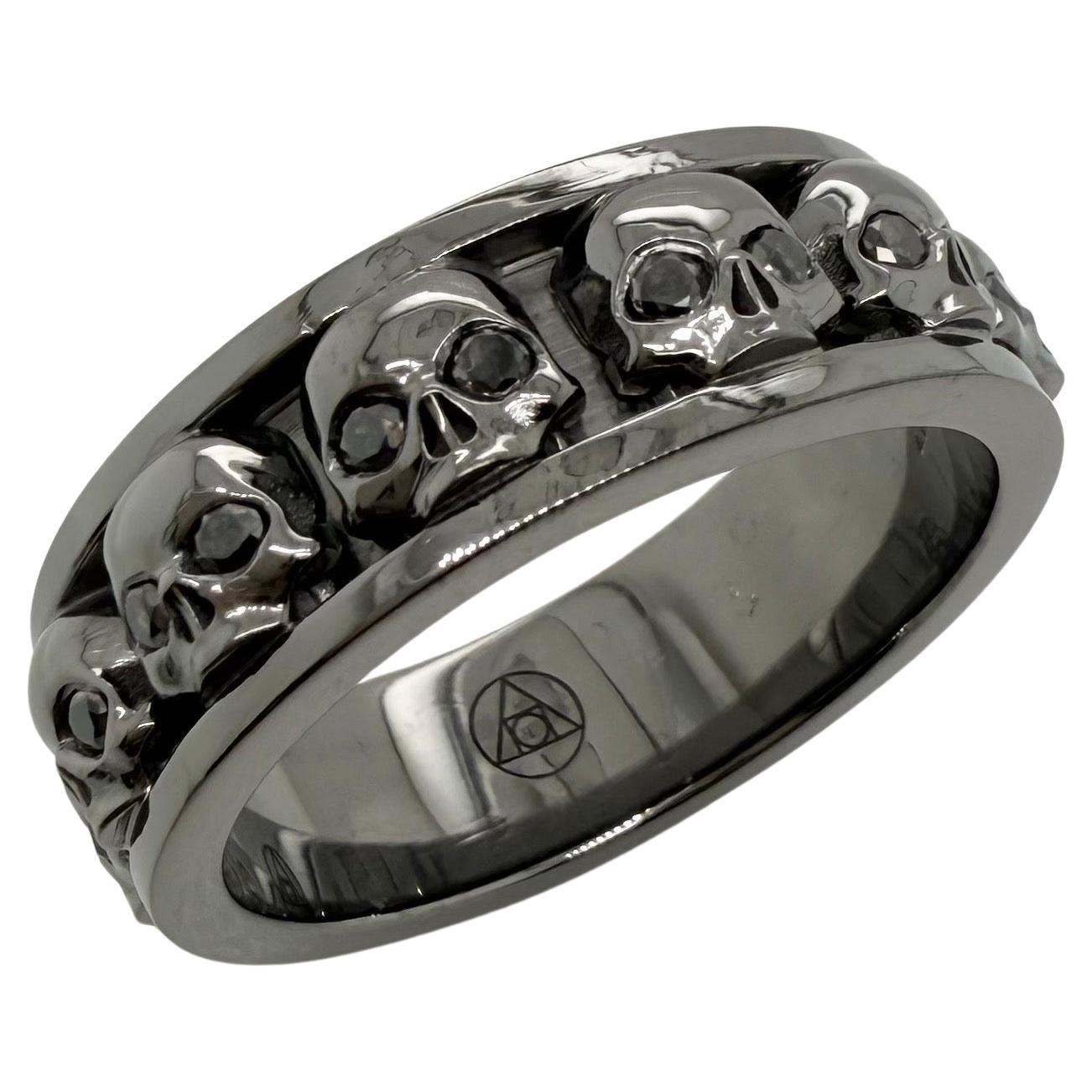 Anillo calaveras diamantes negros 14KT oro negro anillo hombre 7mm en venta