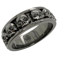 Skulls Ring Schwarze Diamanten 14KT Schwarzgold Herrenring 7mm