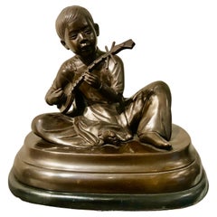Used Skulptur „Der junge Musiker“, Bronze, patiniert, Frankreich, 19 Jhdt.