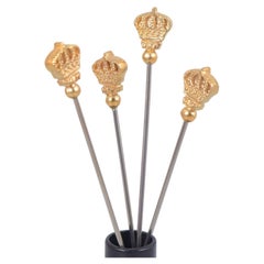 Skultuna. Four cocktail sticks with gilt crown finials. Late 20th C.