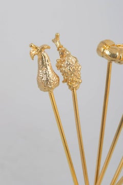 Skultuna. Six cocktail sticks with fruit and vegetable motifs. Late 20th C.