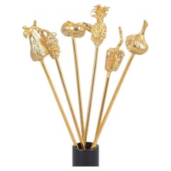 Skultuna. Six cocktail sticks with fruit and vegetable motifs. Late 20th C.