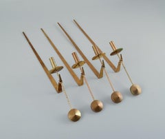 Skultuna, Sweden, Four Brass Candlesticks for Wall Hanging