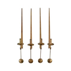 Vintage Skultuna, Sweden, Four Brass Candlesticks for Wall Hanging