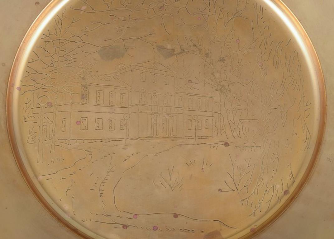 Brass Skultuna, Sweden. Three Christmas cover plates in brass. For Sale