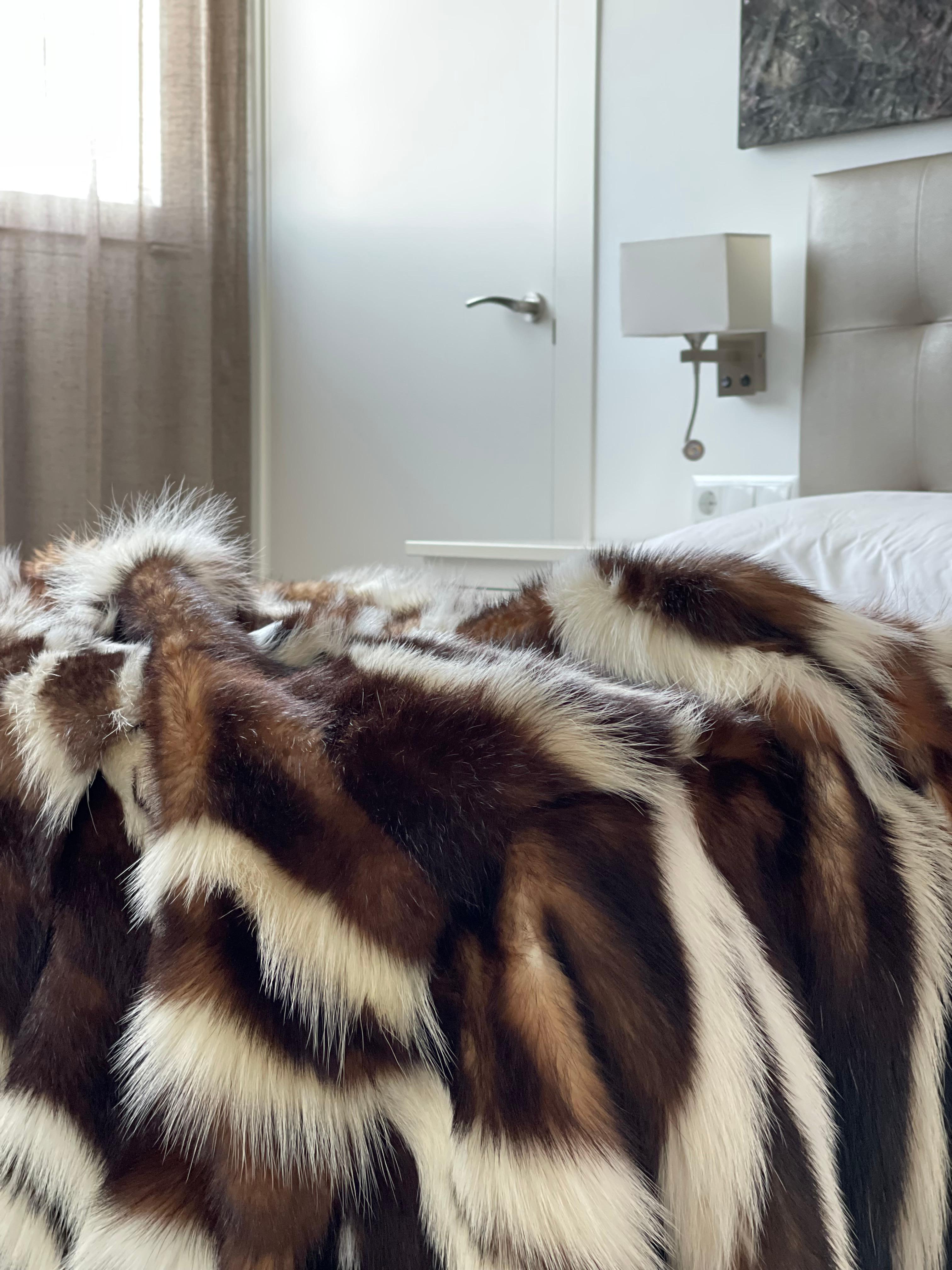 Contemporary Skunk Fur Bed / Sofa Throw Blanket. Merino Wool Backing