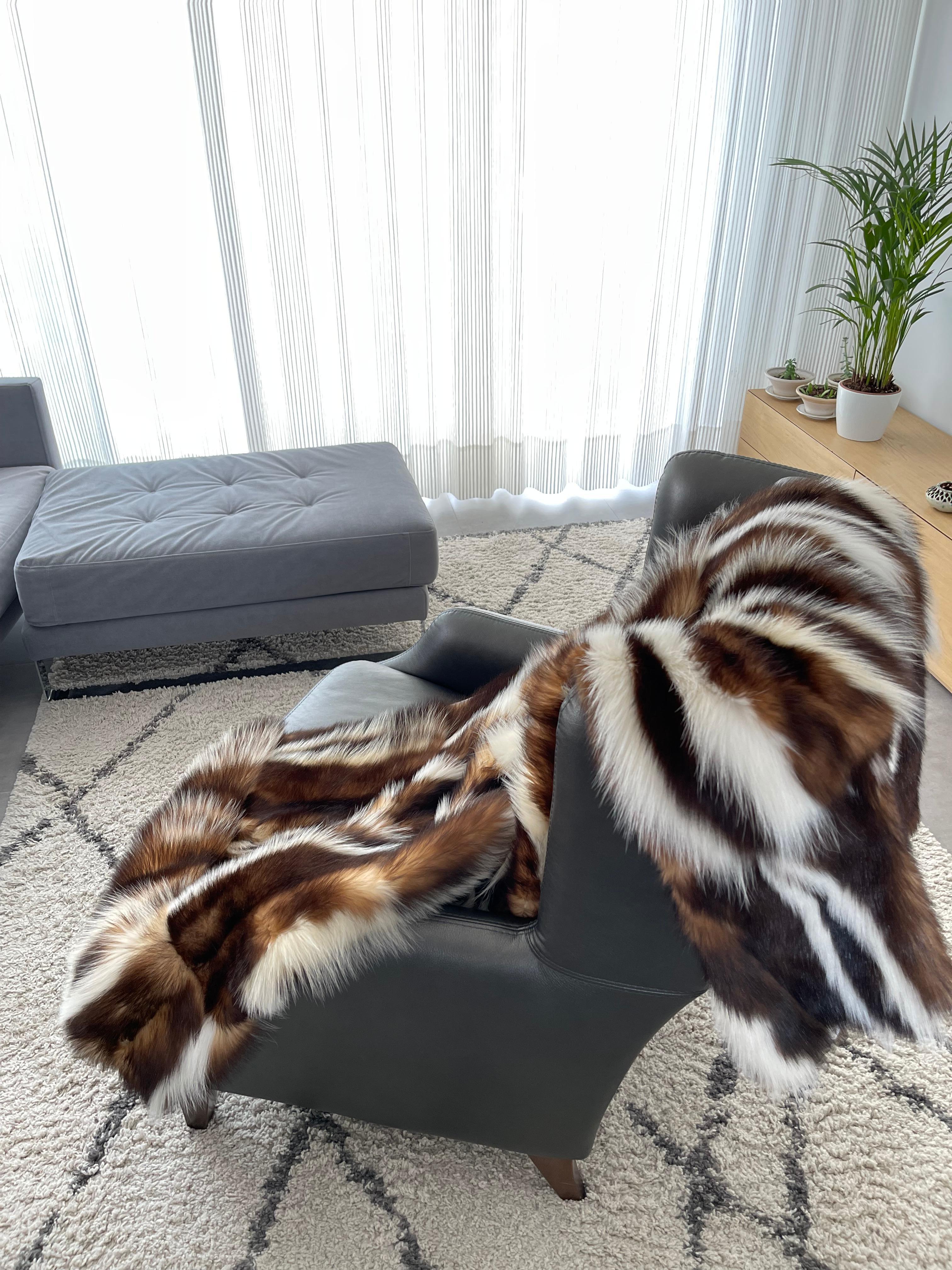 Contemporary Skunk Fur Bed / Sofa Throw Blanket. Merino Wool Backing For Sale