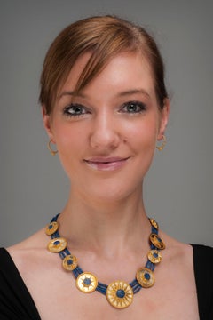 "Sky and Waters" Multi-Strand Necklace with Lapis Lazuli and 23k Gold Medallions