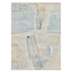 8x10 Sky Blue and Cream Modern Silk and Wool Rug