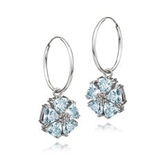 Sky Blue and London Blue Topaz Blossom Stone Dangle Hoops