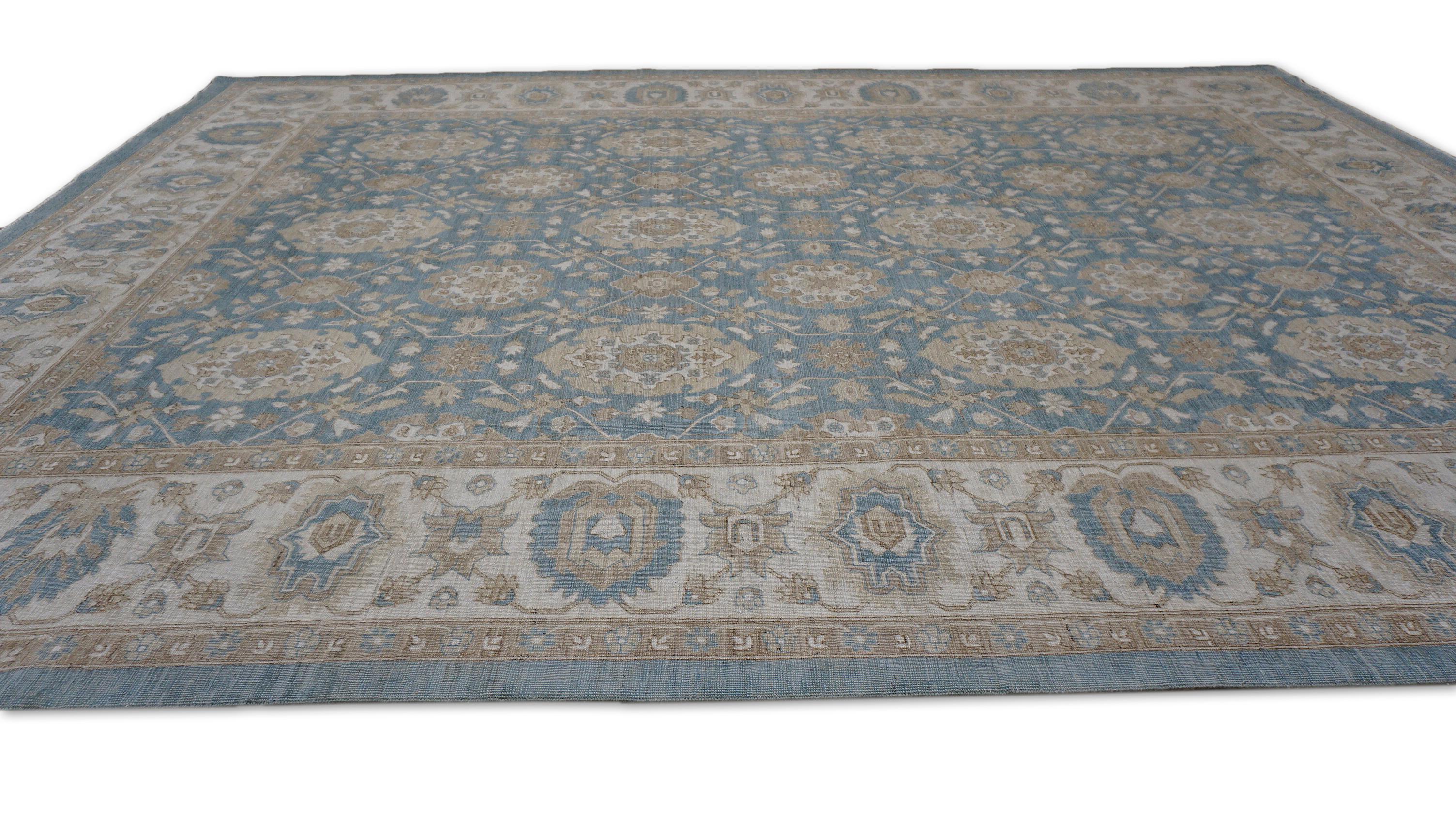 Bleu ciel et sable Ziegler Mahal Tapis de laine noué à la main - 9'1