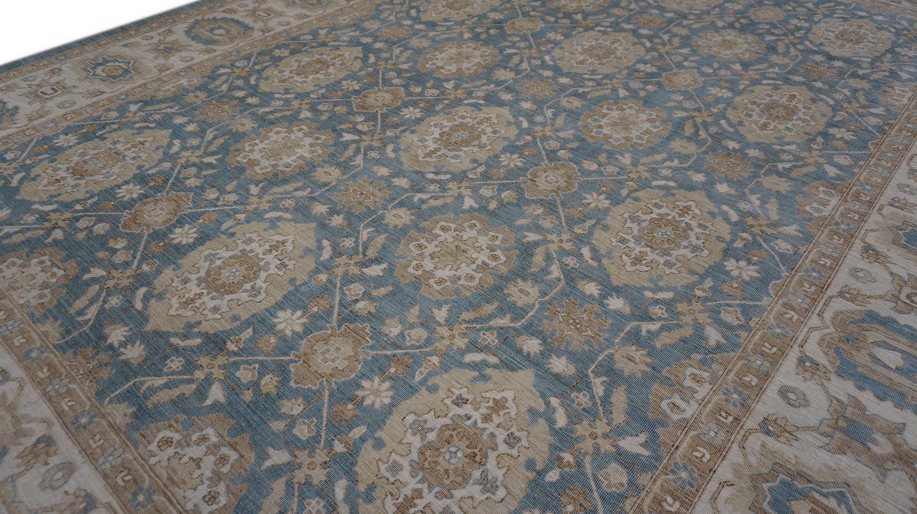 XXIe siècle et contemporain Bleu ciel et sable Ziegler Mahal Tapis de laine noué à la main - 9'1