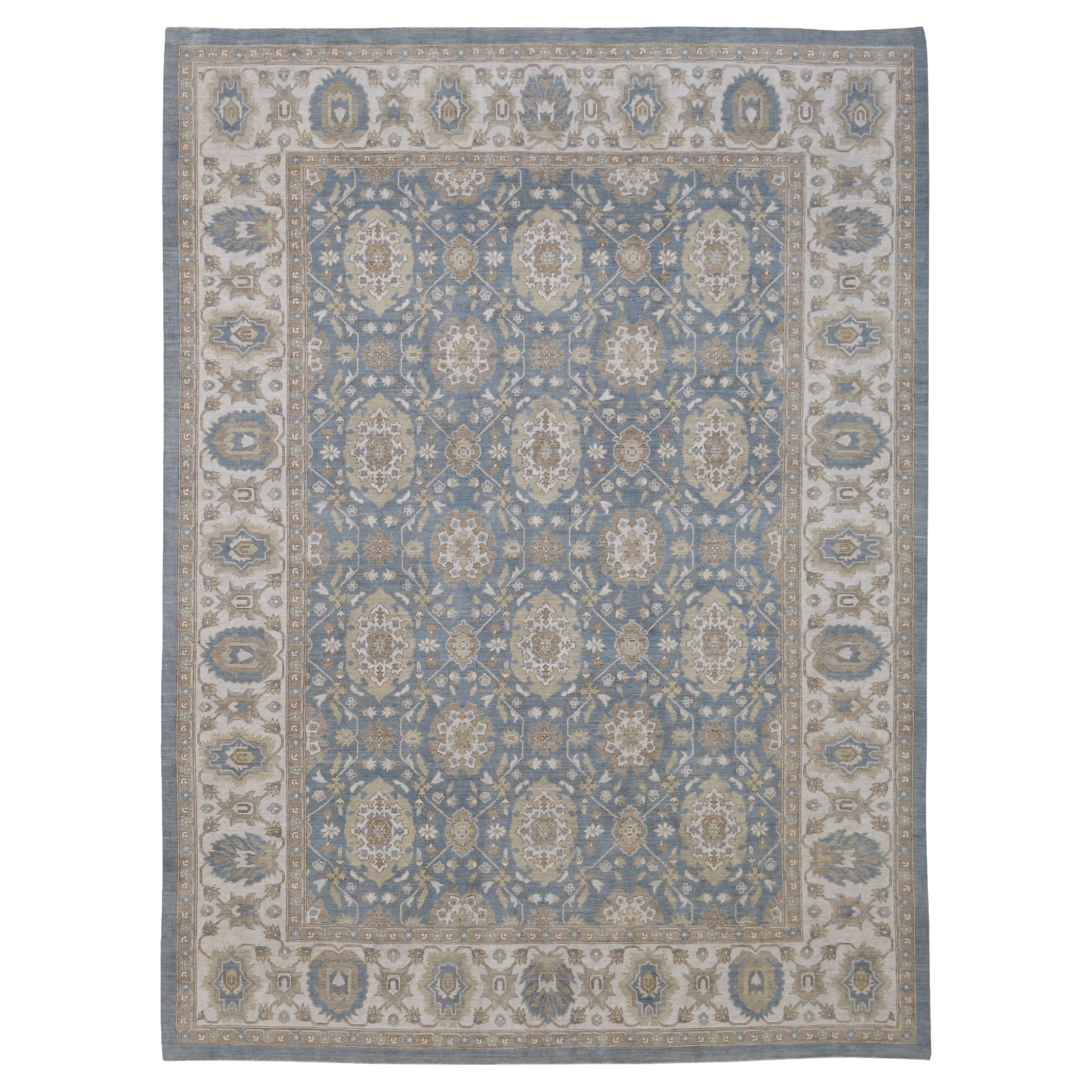 Bleu ciel et sable Ziegler Mahal Tapis de laine noué à la main - 9'1" x 12'4