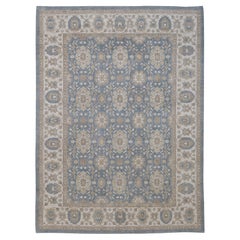 Sky Blue and Sand Ziegler Mahal Hand-Knotted Wool Rug – 9'1" x 12'4