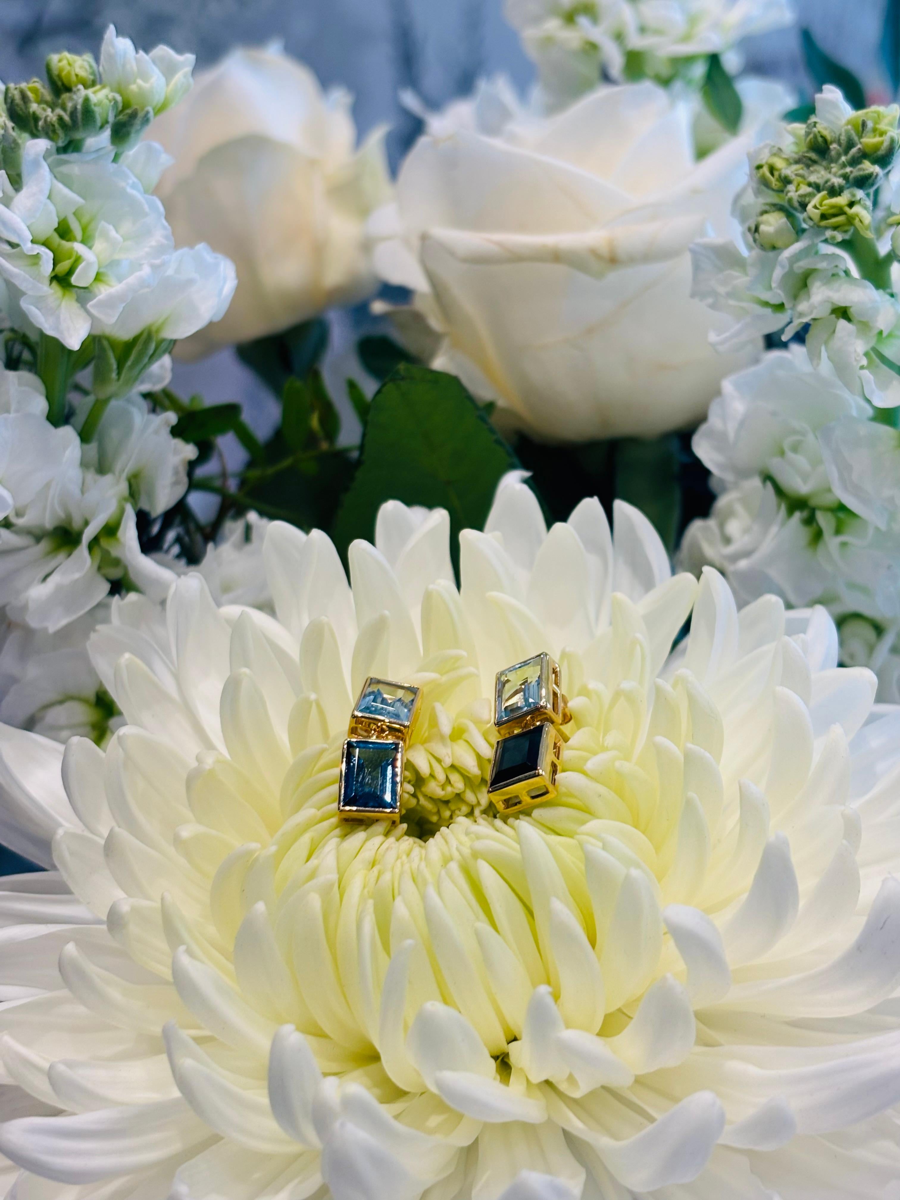2 Tropfenohrringe in Himmelblau und Teal Topas im Angebot 2