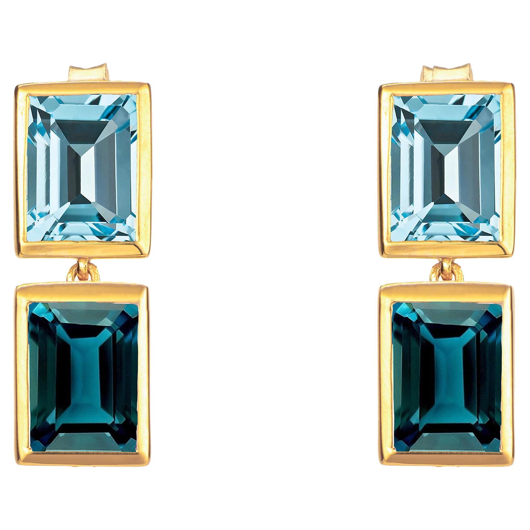 Sky Blue and Teal Topaz 2 Drop Earrings