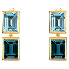 Pendants d'oreilles 2 topazes bleu ciel et sarcelle