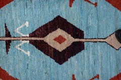 Sky Blue and Terracotta Moroccan Diamond Rug