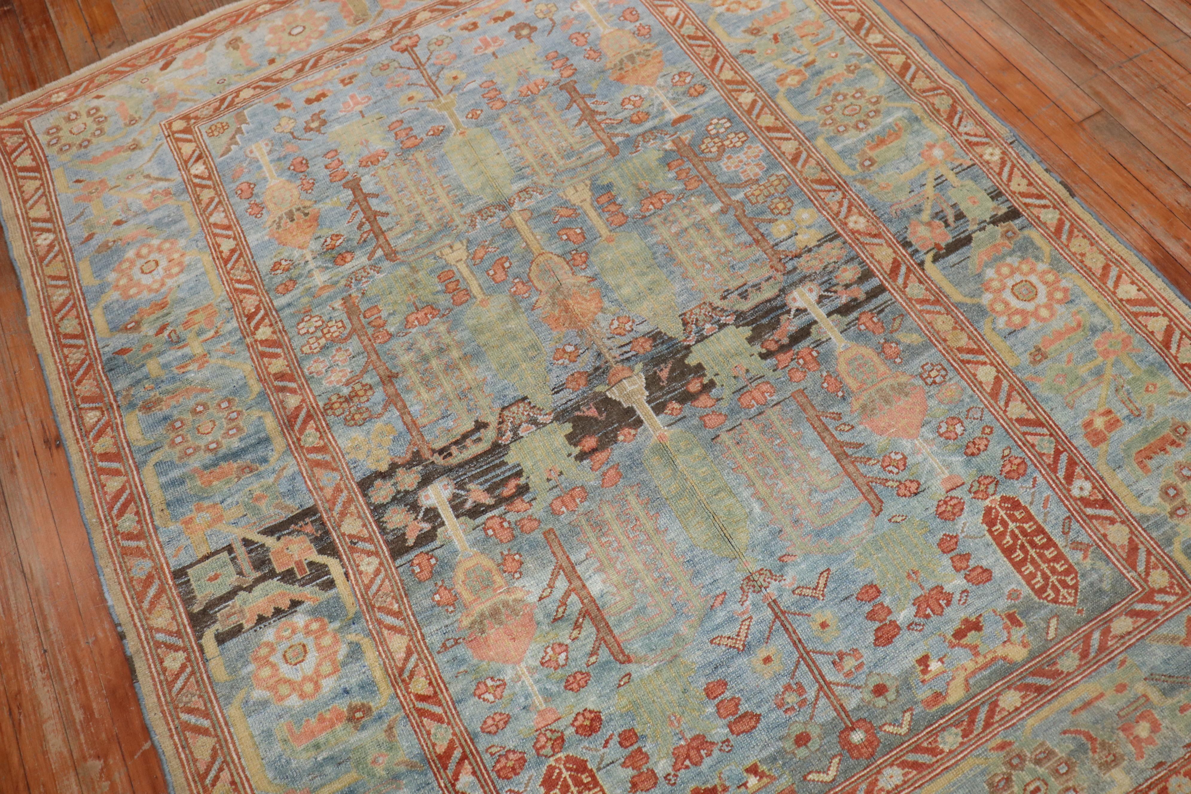 Sky Blue Antique Malayer Weeping Willow Tree 20th Century Rug 2