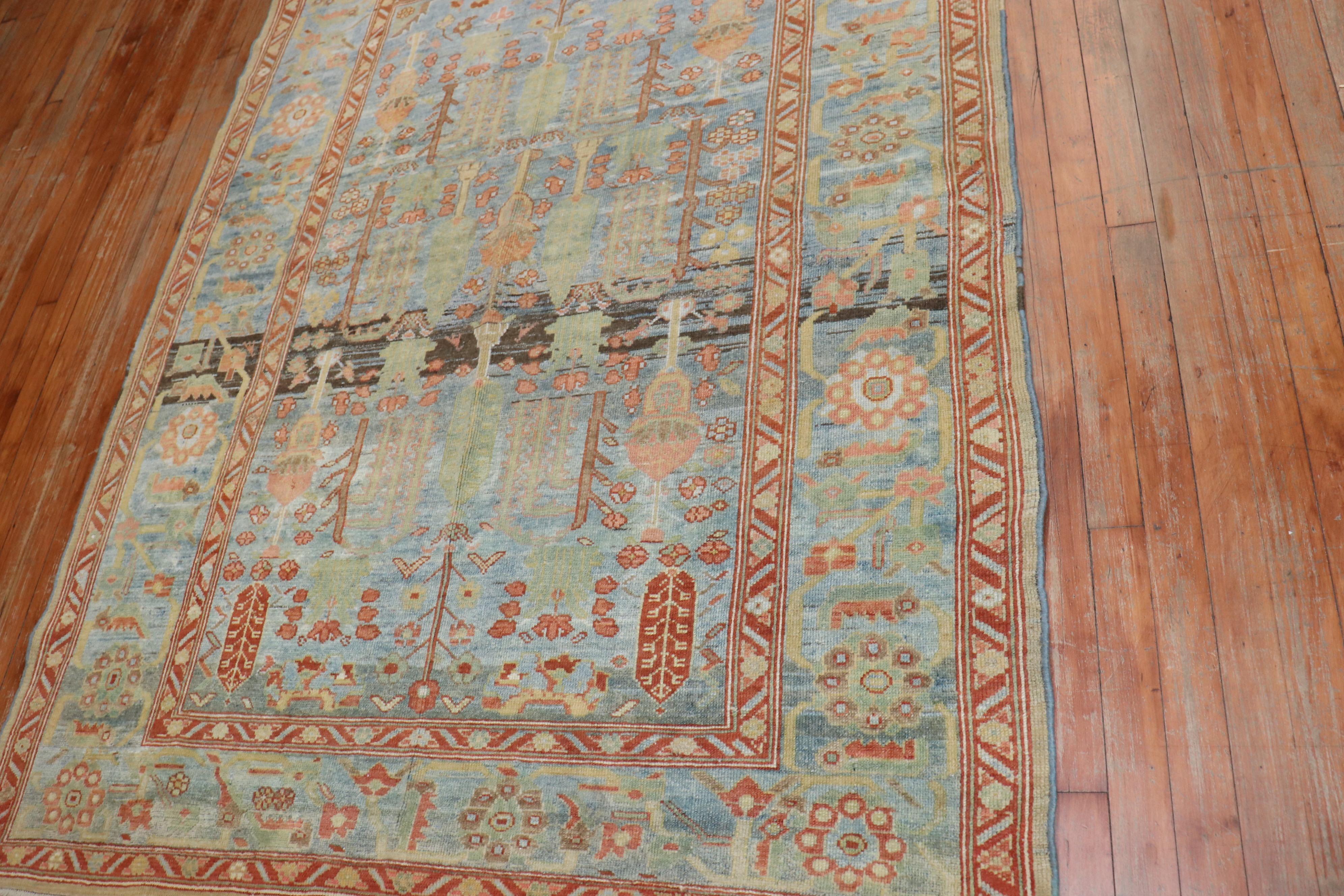 Persian Sky Blue Antique Malayer Weeping Willow Tree 20th Century Rug