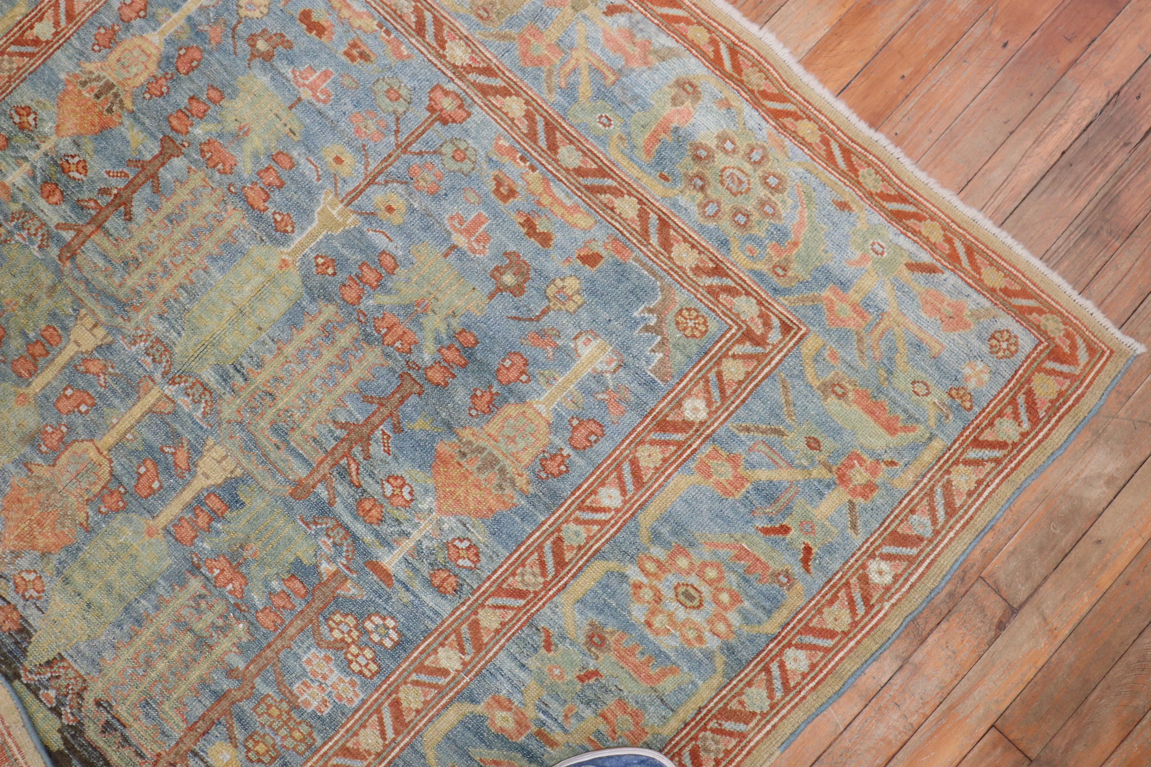 Sky Blue Antique Malayer Weeping Willow Tree 20th Century Rug In Good Condition In New York, NY