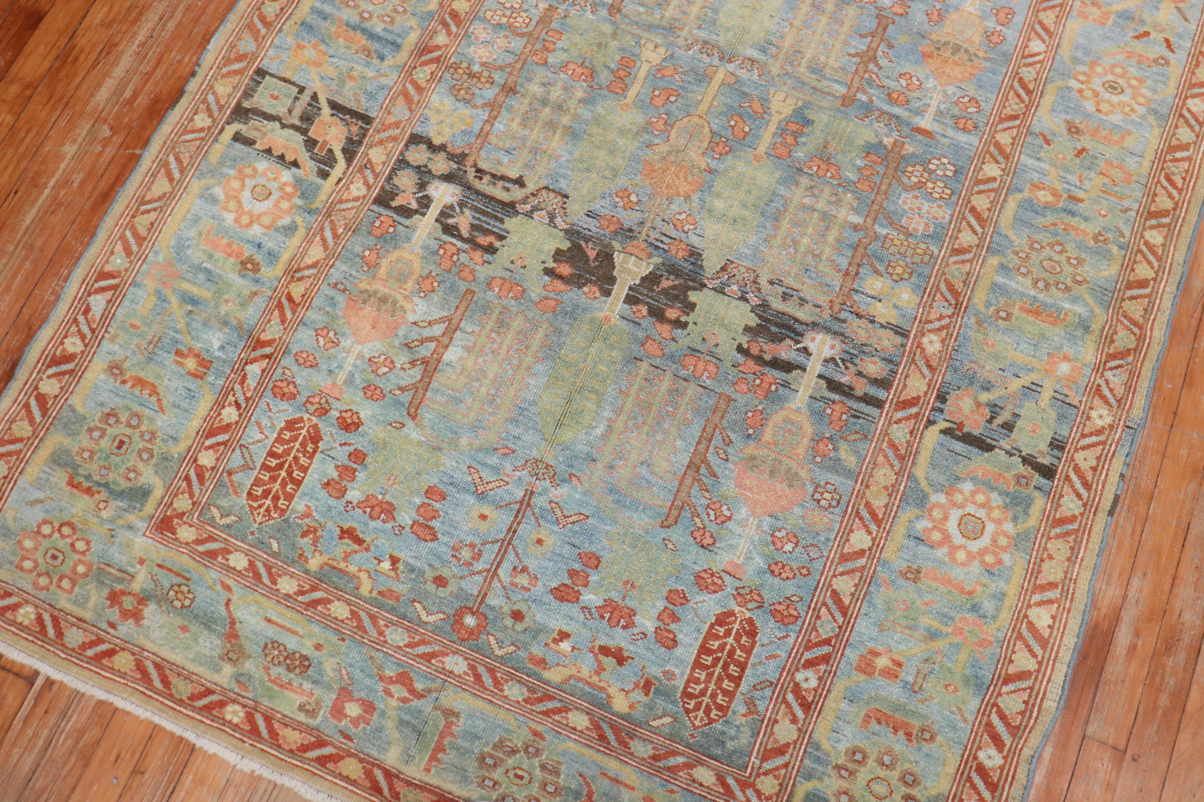 Sky Blue Antique Malayer Weeping Willow Tree 20th Century Rug 1