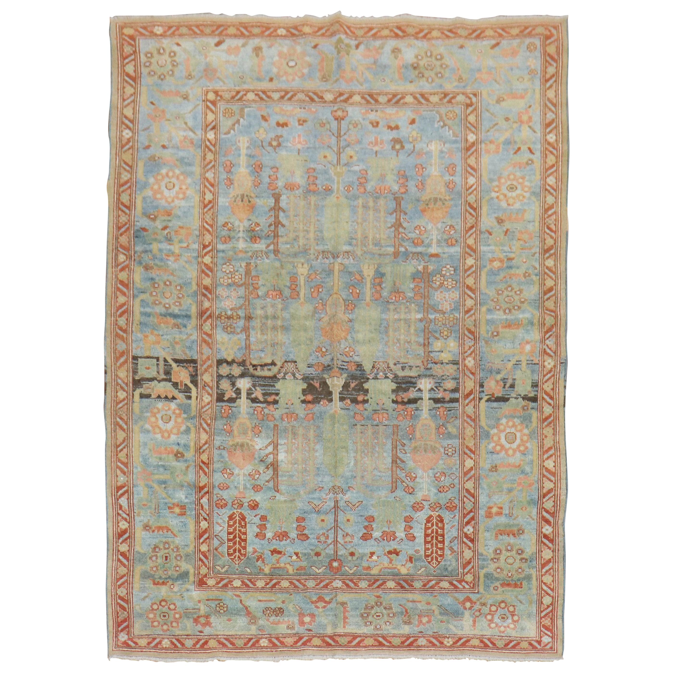 Sky Blue Antique Malayer Weeping Willow Tree 20th Century Rug