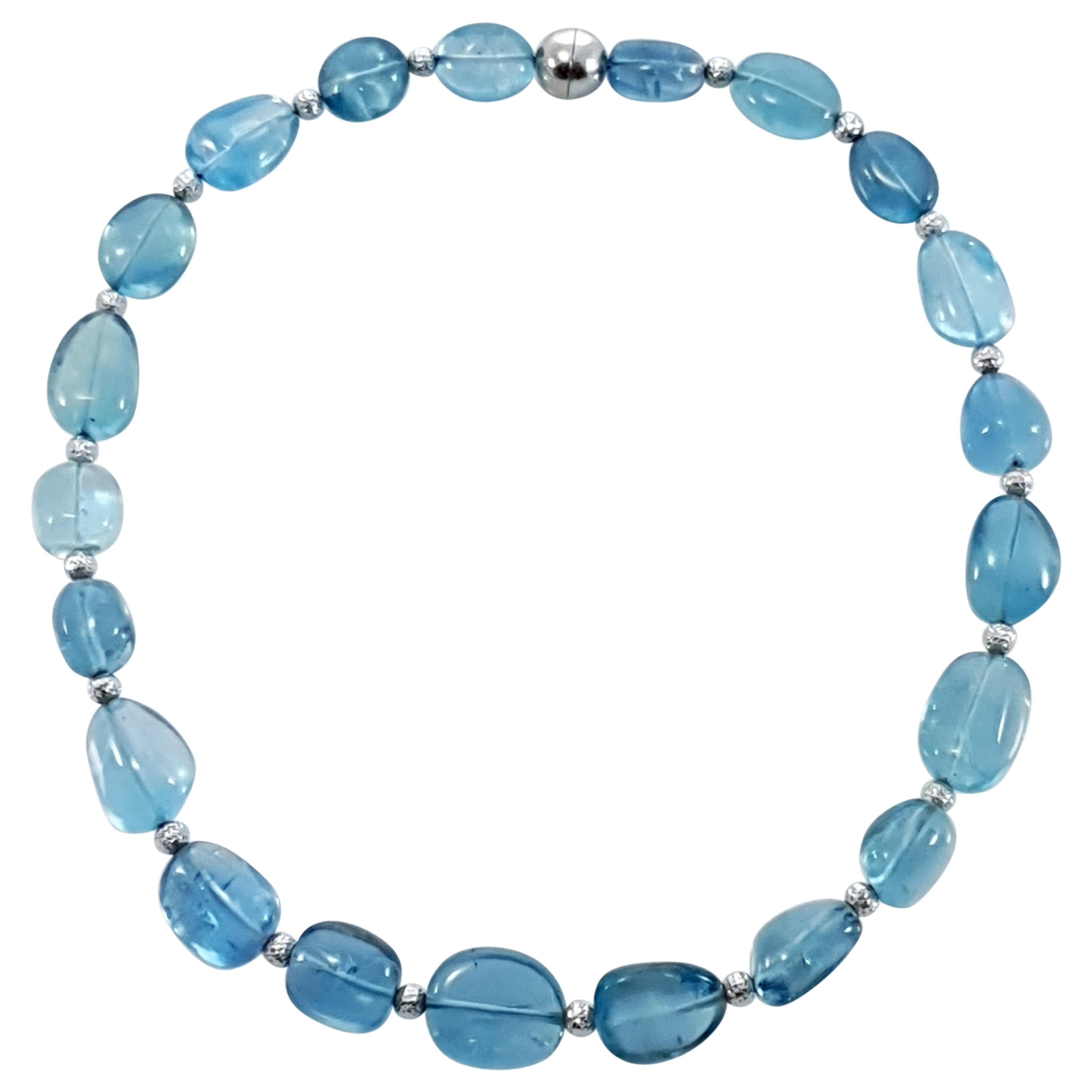 Sky Blue Aquamarine Baroque Beaded Necklace with 18 Carat White Gold