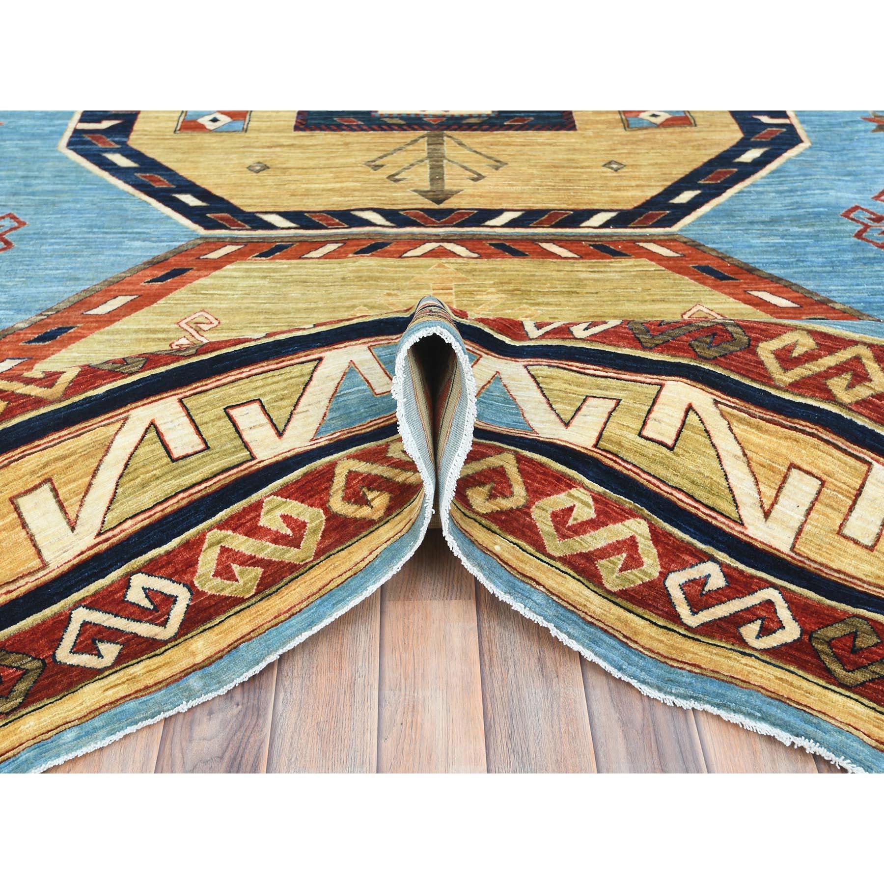 Noué à la main Tapis oriental noué à la main bleu ciel du Caucase 200 KPSI 9'0