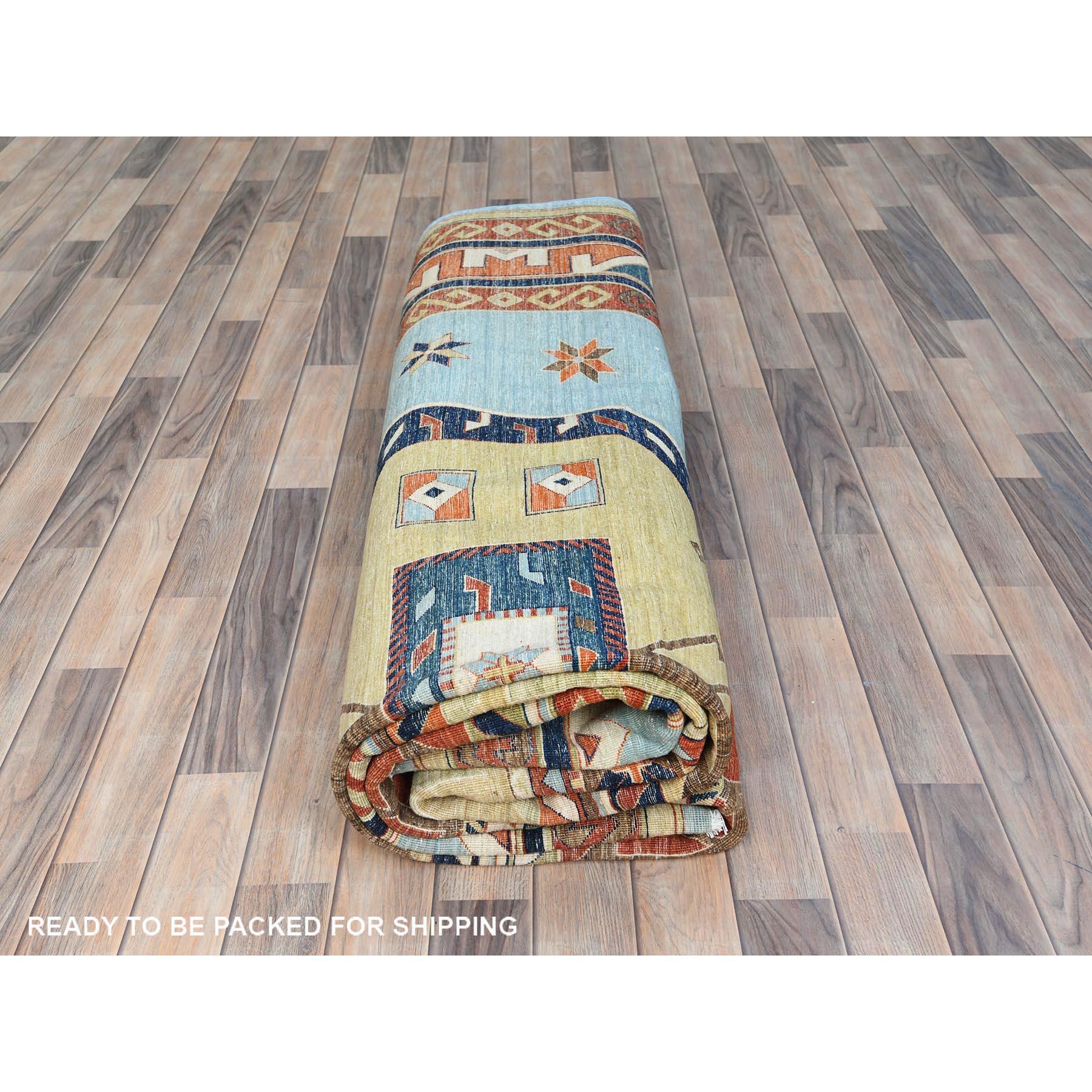 Tapis oriental noué à la main bleu ciel du Caucase 200 KPSI 9'0