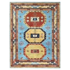 Sky Blue Caucasian Design 200 KPSI Wool Hand Knotted Oriental Rug 9'0" x 11'10"