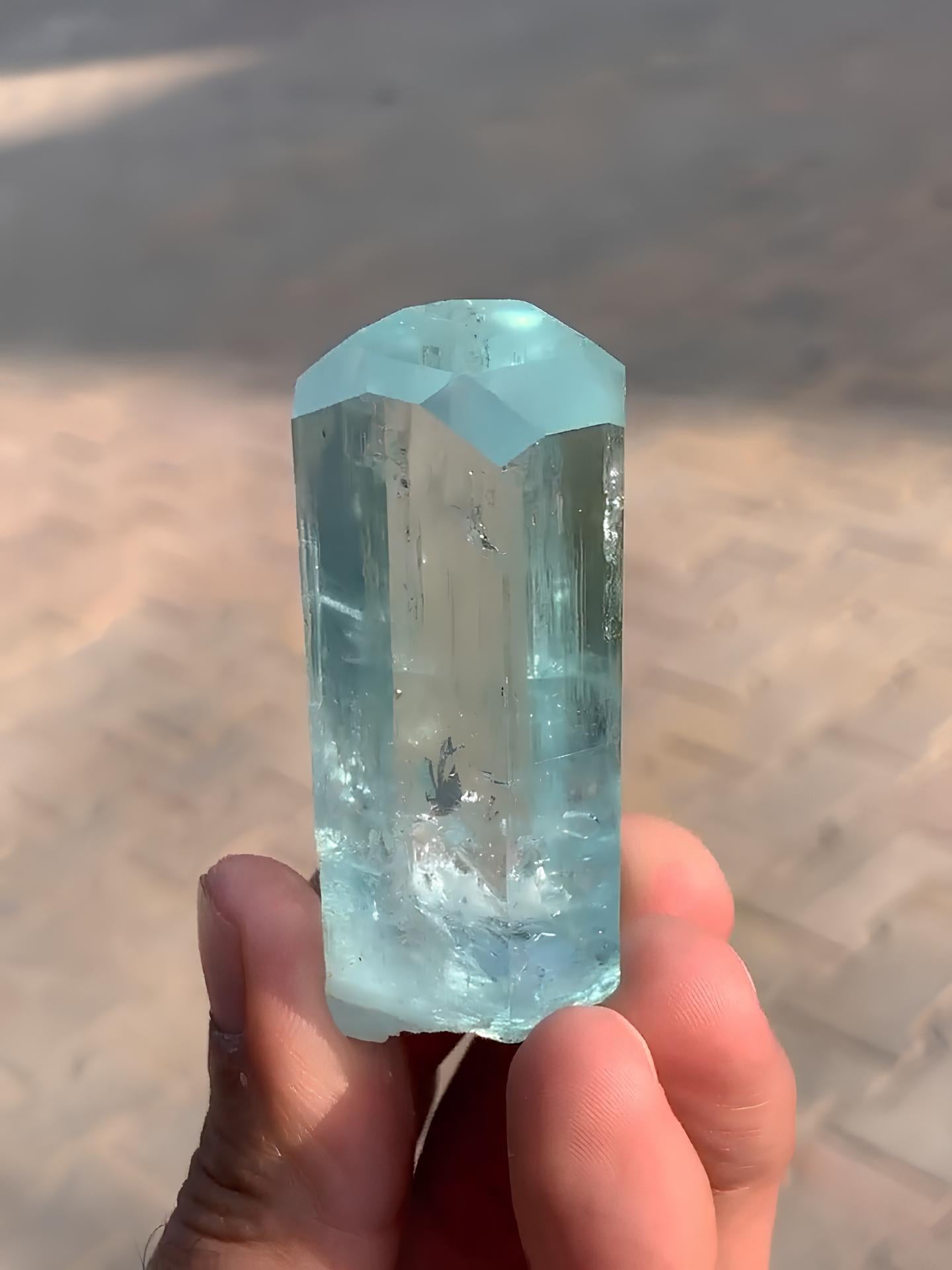Art Deco Sky-Blue Color Natural Diamond Cut Terminated Aquamarine Crystal From Pakistan