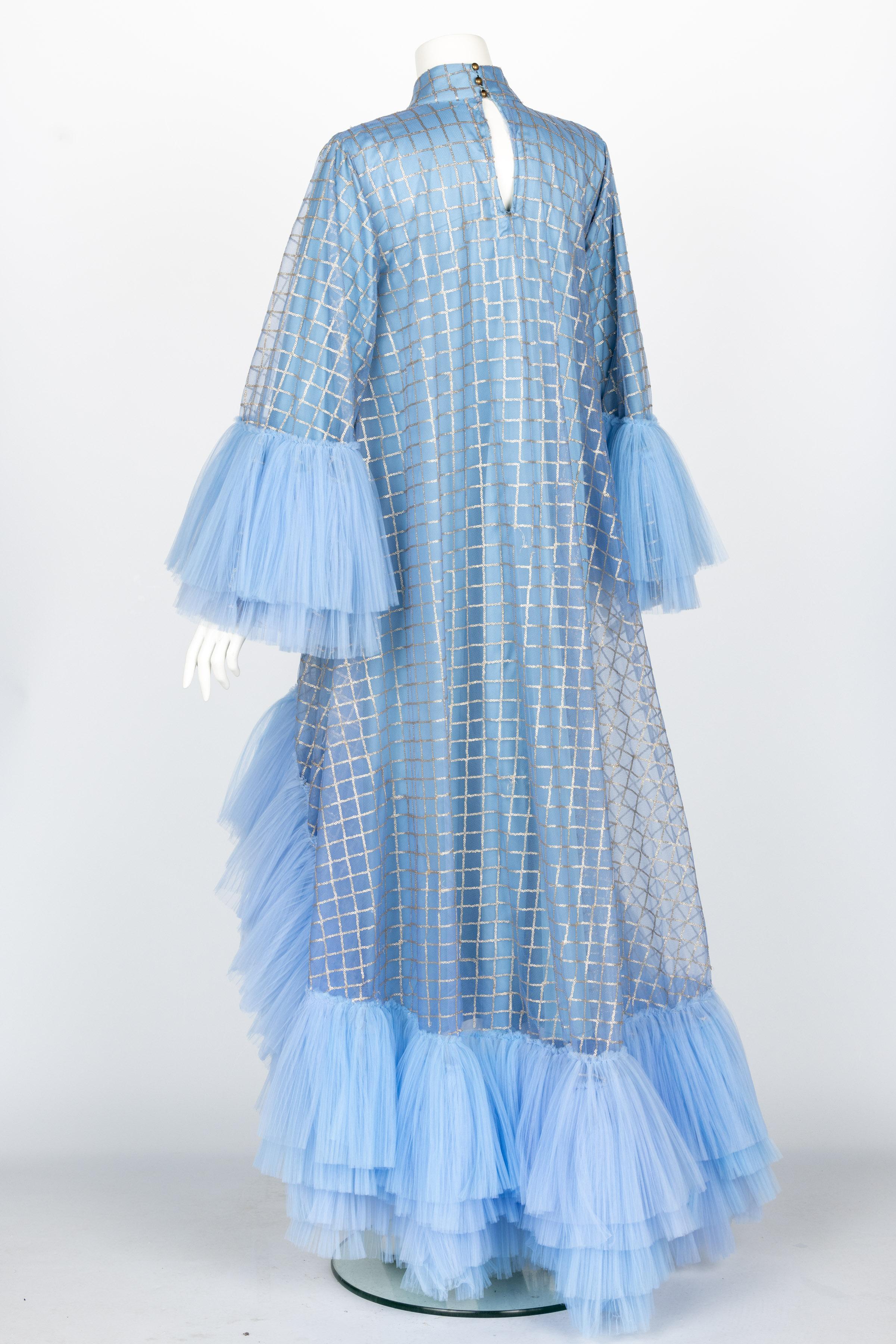 Women's Sky Blue Crystal Tear Drop Couture Gown 