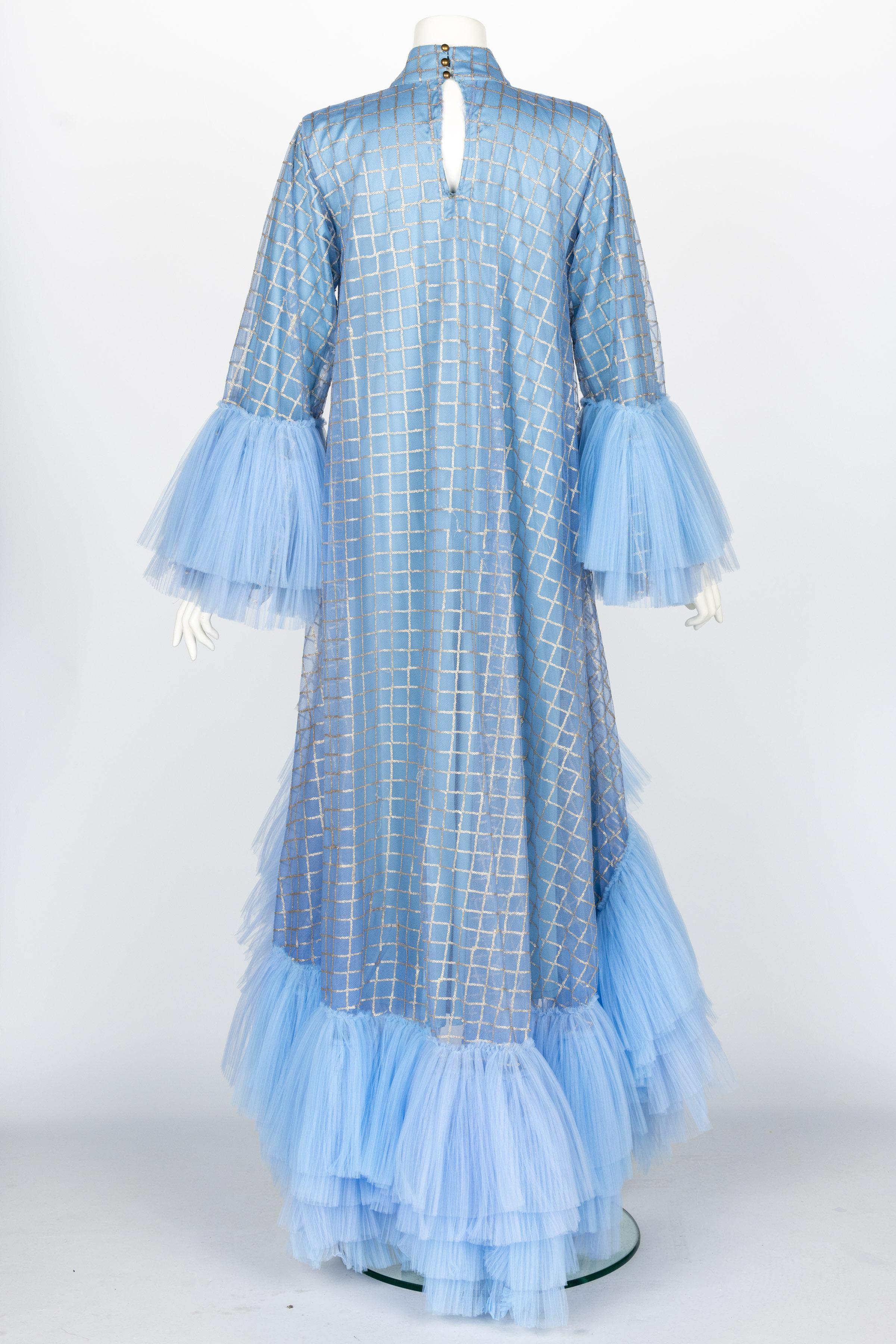 Sky Blue Crystal Tear Drop Couture Gown  1